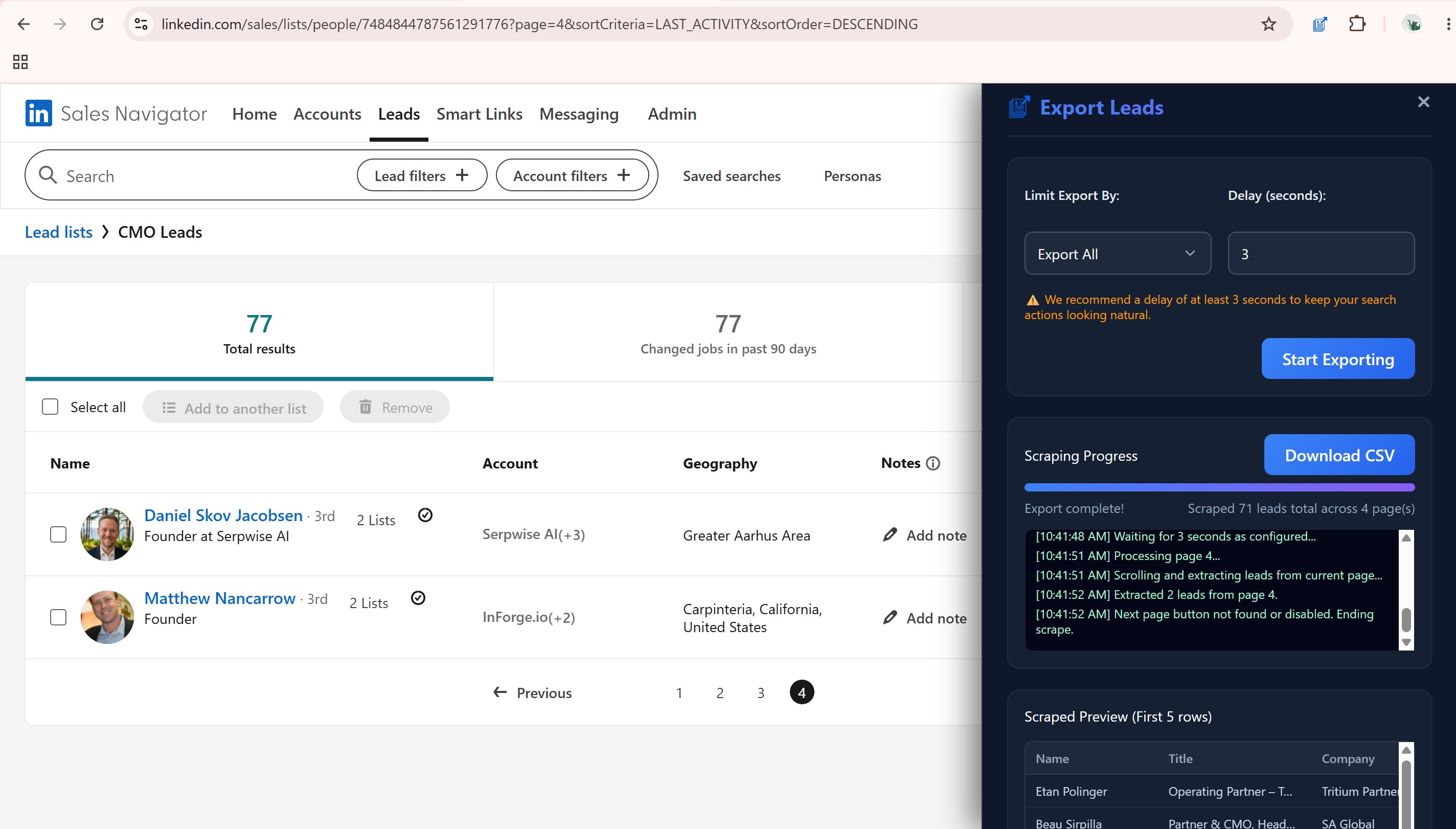 Exporting Sales Navigator Leads from Lead List
