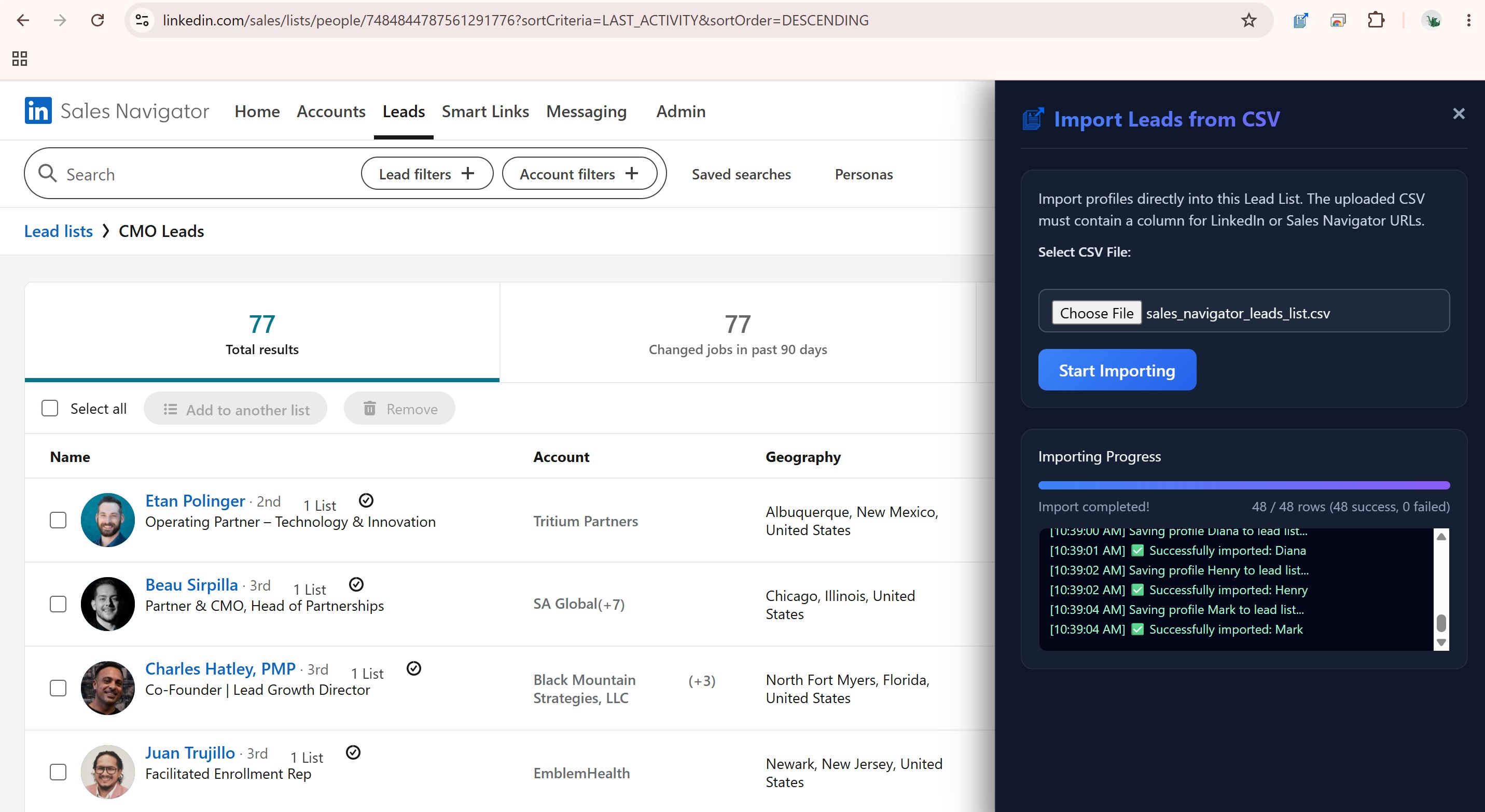 Importing Sales Navigator Leads into Lead List