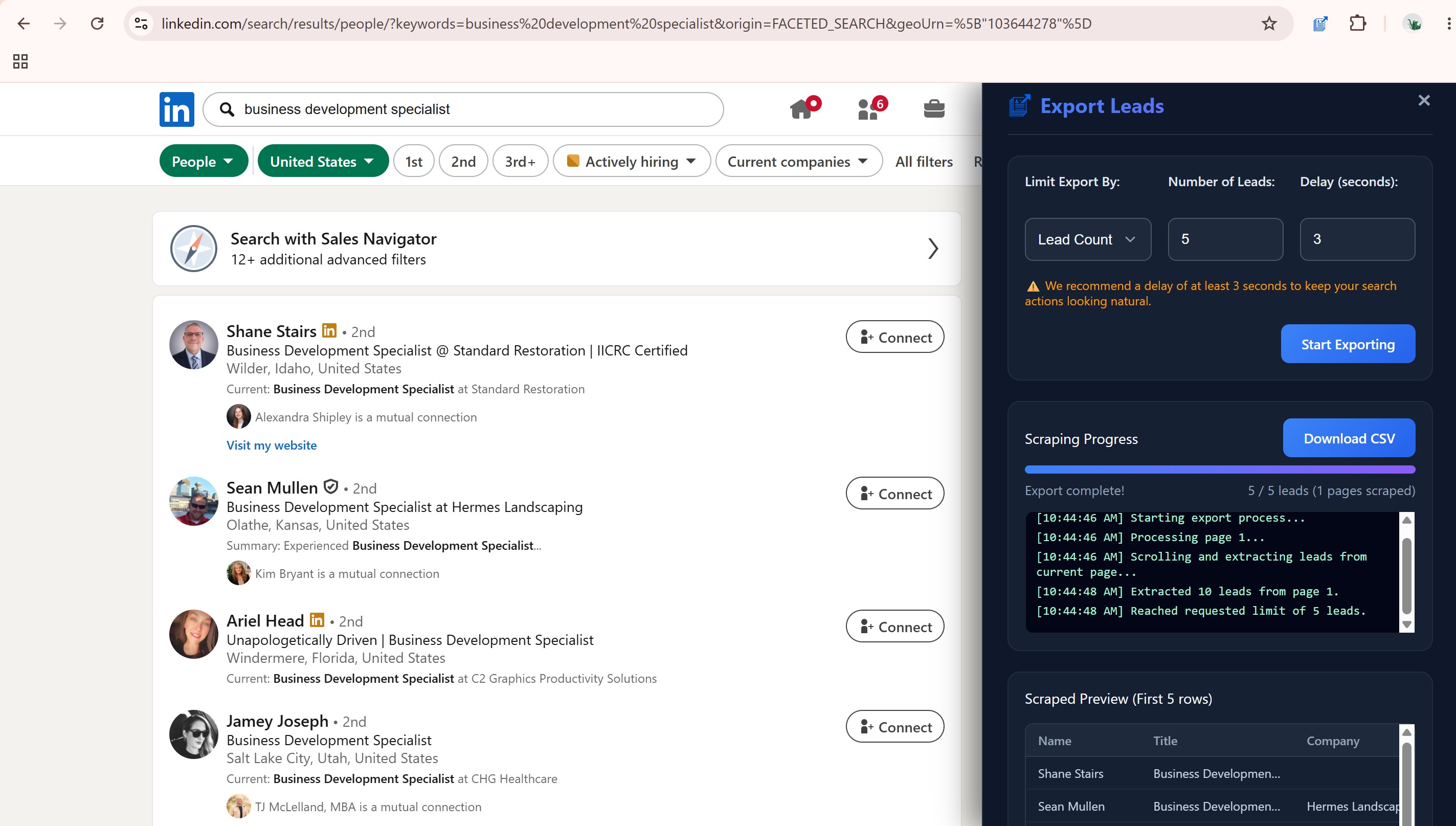 Live Exporting and Download CSV