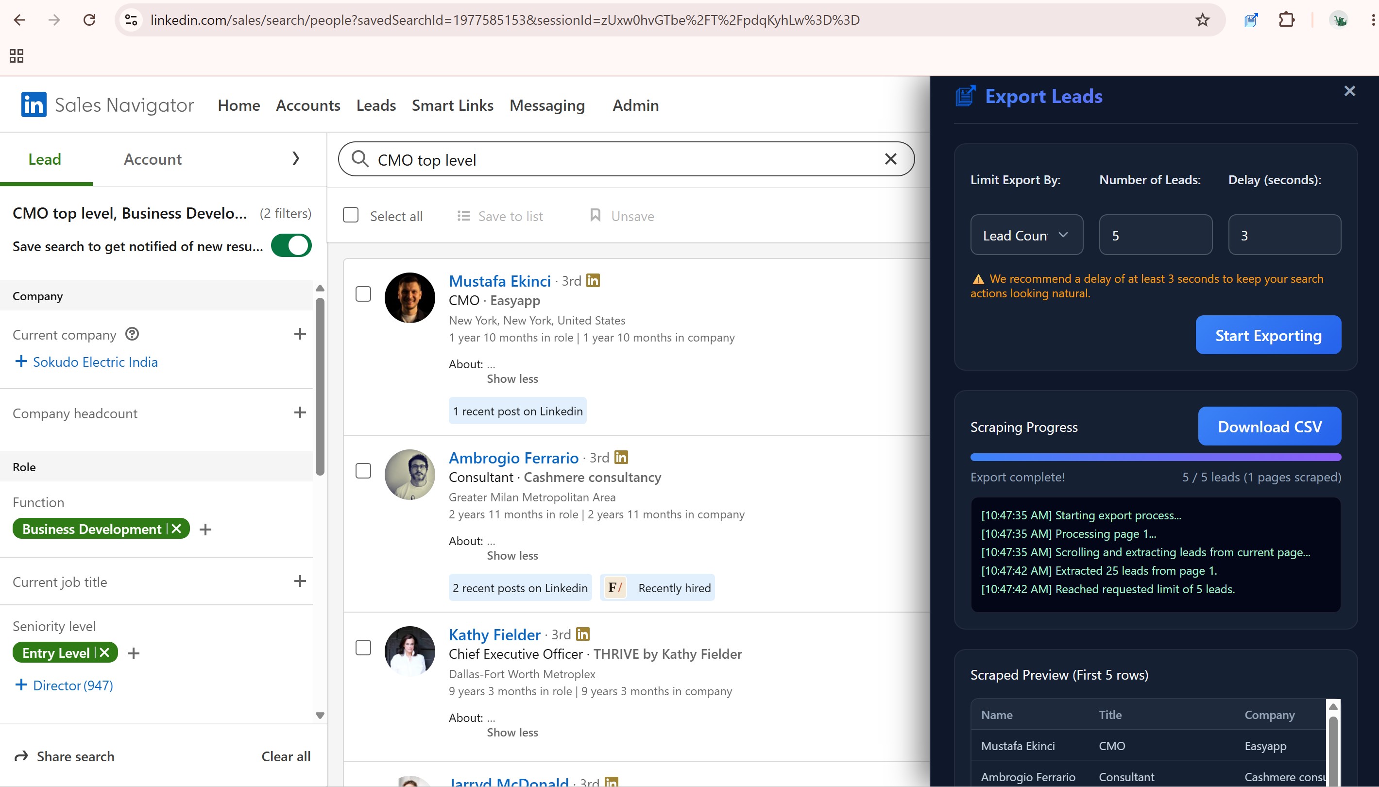 Sales Navigator Search Leads Download